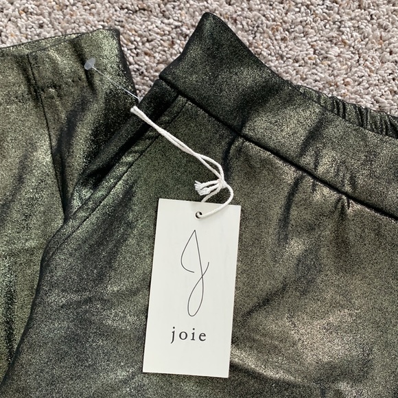 Joie Wide Leg Glitter Gold Sparkle Pant Trousers Elastic Waist - Picture 3 of 13